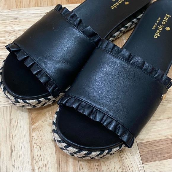 KATE SPADE “Zahara” Ruffle Trim Black Slides Espadrille Size 7.5 - Picture 12 of 15